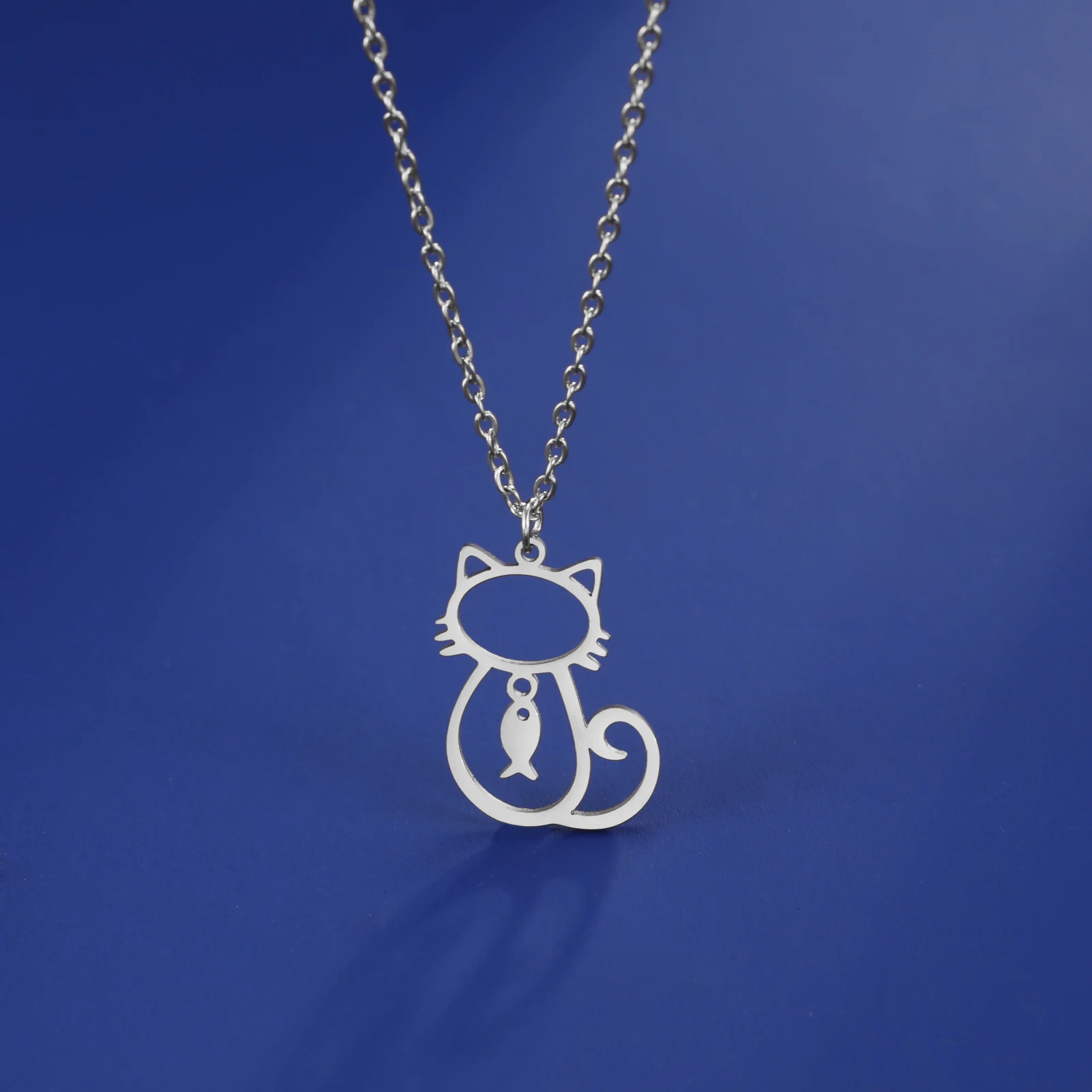 Cazador Schöne Katze Kätzchen Fisch Anhänger Halskette für Frauen Edelstahl Gold Farbe Tier Hals Kette Schmuck Geburtstag Geschenk Image