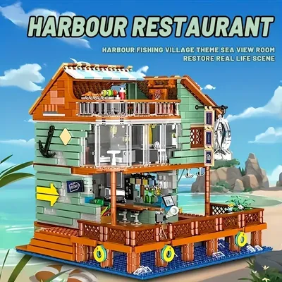 2096PCS Hafen Restaurant Bausteine Meer Street View Haus Bau MOC Ziegel DIY Spielzeug kinder Urlaub Image
