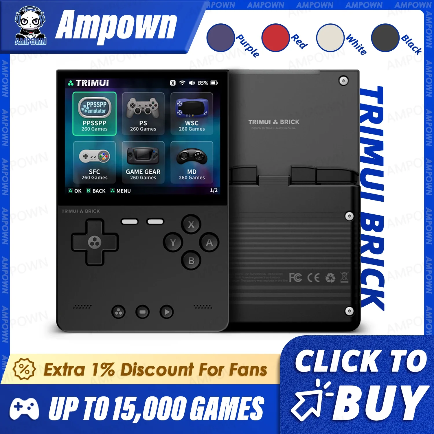 TRIMUI BRICK Tragbare Retro-Spielekonsole 400PPI IPS-Bildschirm Linux-System 3000 mAh Langlebiger Akku Stimmung LED-Effekt Geschenk-Tastenkappen Image