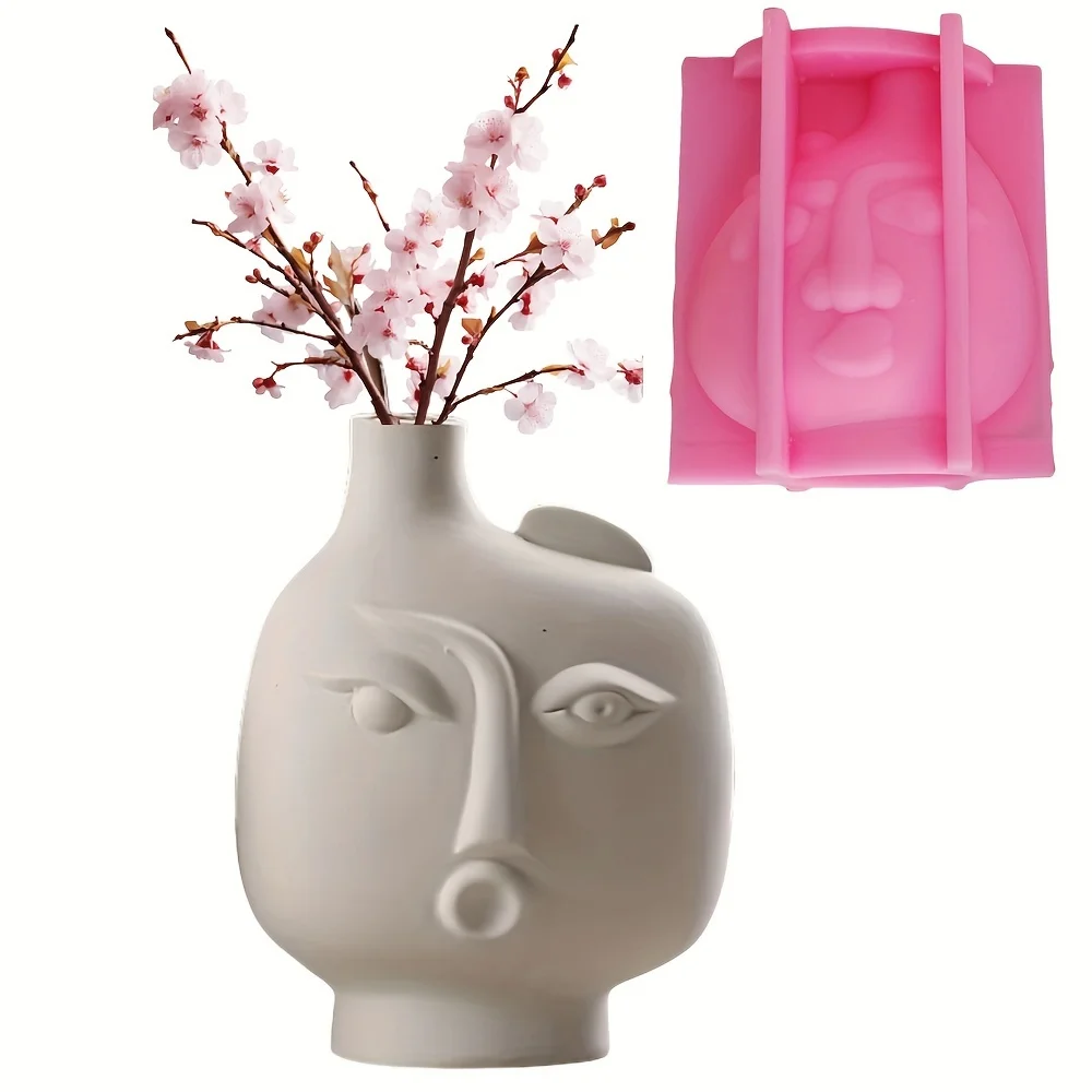 Nordic Abstrakte Gesicht Vase Epoxidharz Silikon Form Minimalistischen Menschlichen Kopf Porträt Vase Beton Zement Gips Silikon Form Image