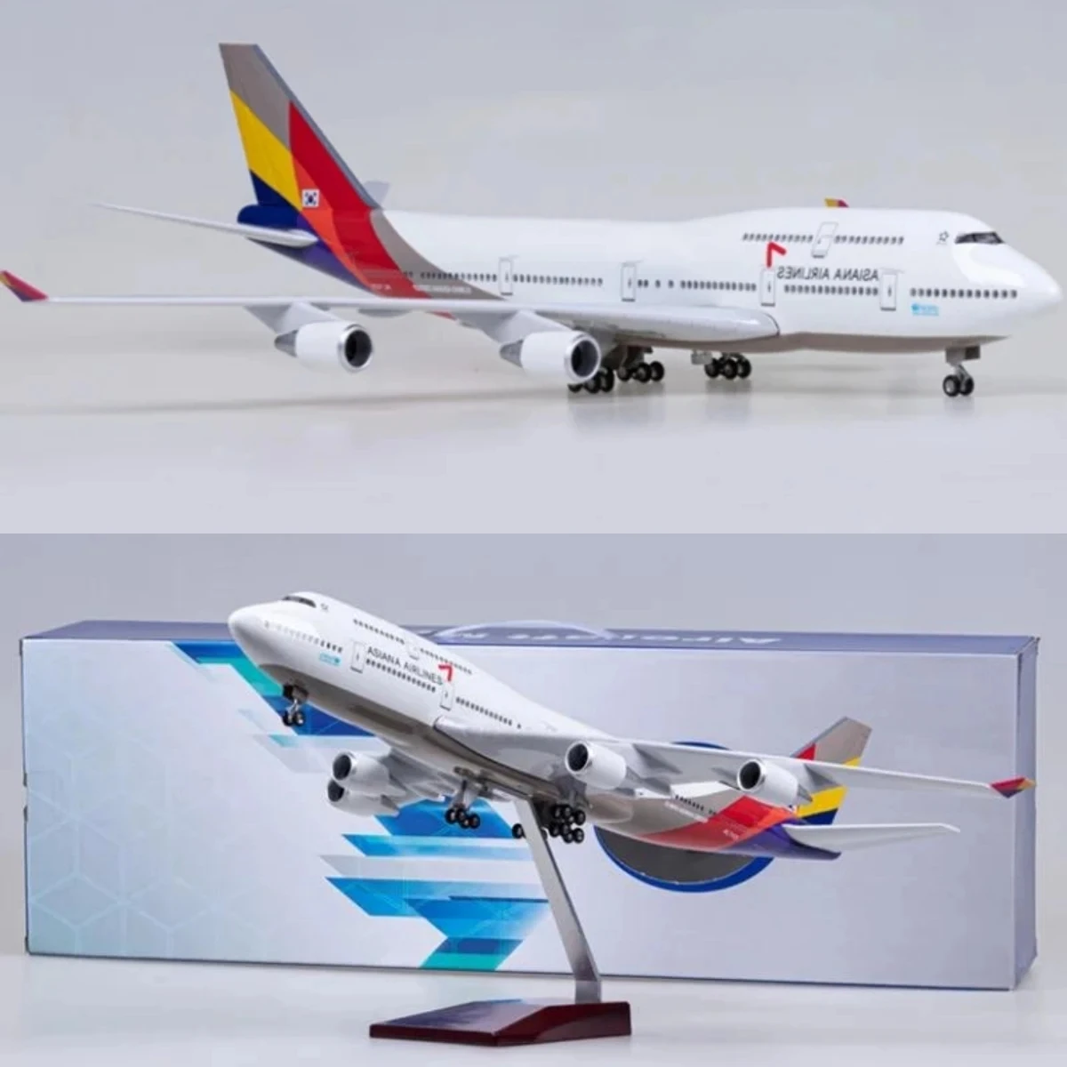 Maßstab 1:150, 47 cm, ASIANA 747 Flugzeug, Flugzeugmodell, Miniaturflugzeug mit Radlicht zum Sammeln von Geschenken, Flugzeugspielzeug Image