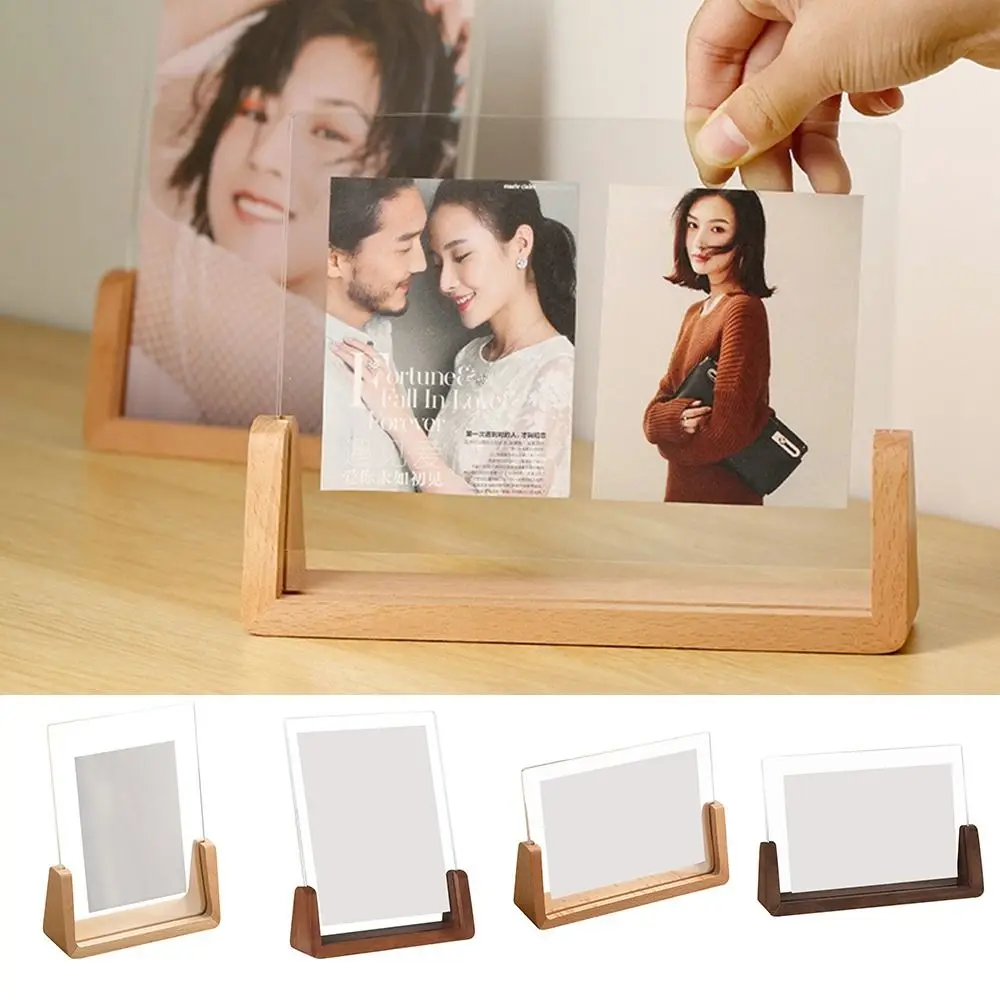 Walnuss/Buche Fotorahmen Acryl U-Form Transparenter Rahmen Desktop Holz Hochzeit Bilderrahmen Büro Dekor Image