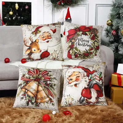 4 stücke Weihnachten Kissenbezüge 45x45 cm Kissenbezüge Weihnachten Dekokissenbezüge Für Zuhause 2024 Weihnachten Sofa Dekor neue Jahr Geschenke 2025 Image