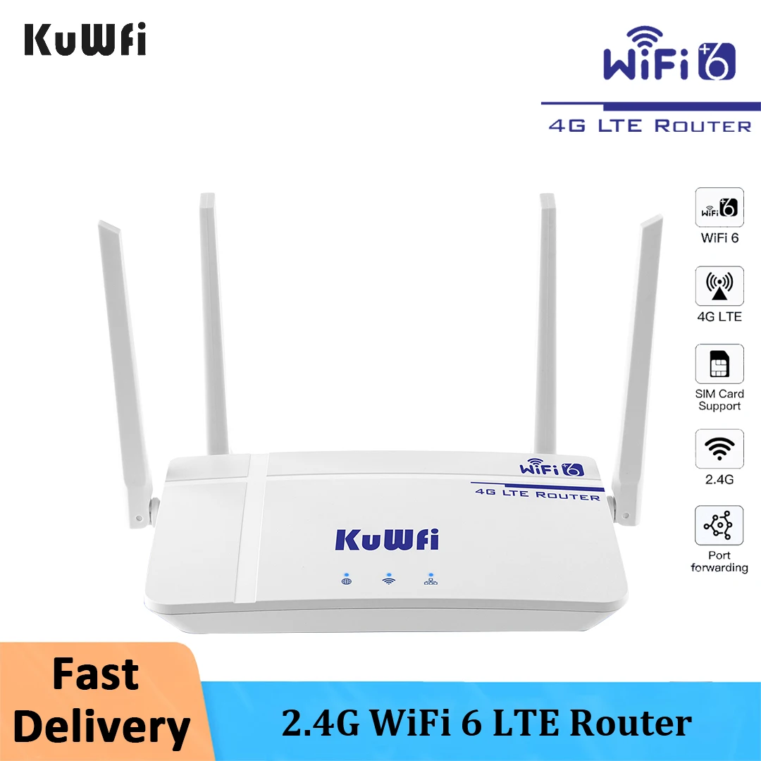 KuWFi 2,4 G LTE Router Home Hotspot WiFi 6 Wifi Router LAN WAN IPV6/IPV4 mit SIM-Kartensteckplatz Unterstützung 10 Benutzer WiFi Abdeckung Image