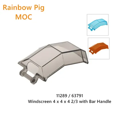 Regenbogen Schwein MOC Partikel 11289 63791 Windschutzscheibe 4x4x4 2/3 mit Bar Griff Baustein Teile Image