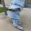 Straße würzigen Mädchen Stil spitzen offenen Zehen Hang coole Stiefel Sommer sexy Rose Denim kurze Stiefel 3d Blume Sandale 35-39 Damenschuhe