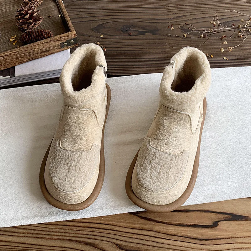 Neue Winter Frauen Kurze Plüsch Warme Non-Slip Schnee Stiefel Casual Schuhe Neue Wildleder Pelz Chelsea Stiefeletten Wohnungen plattform Damen Schuhe