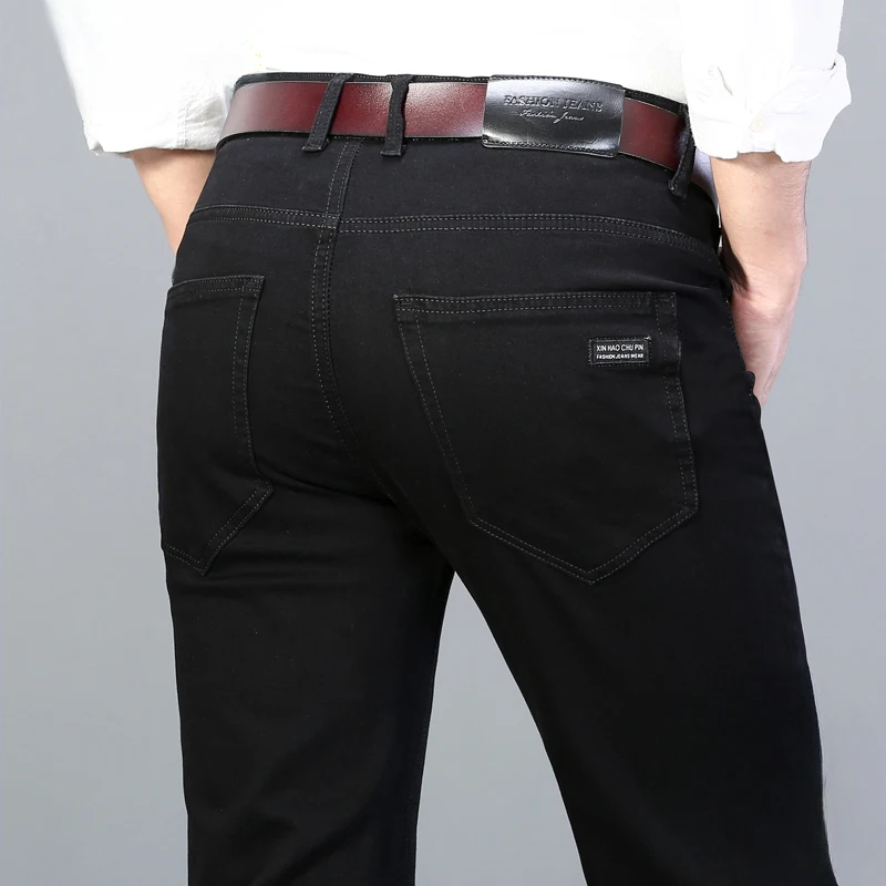 Herren Business Casual Schwarze Jeans Klassische Mode Gerade Stretch Denim Hosen Weiche Gemütliche Denim Hosen Tägliche Arbeit Männliche Hosen