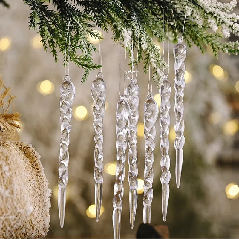 12 stücke Weihnachts simulation Eis klar Kunststoff Eiszapfen Tropfen Weihnachts baum hängen Ornament Winter Party Neujahr Weihnachts dekoration Image