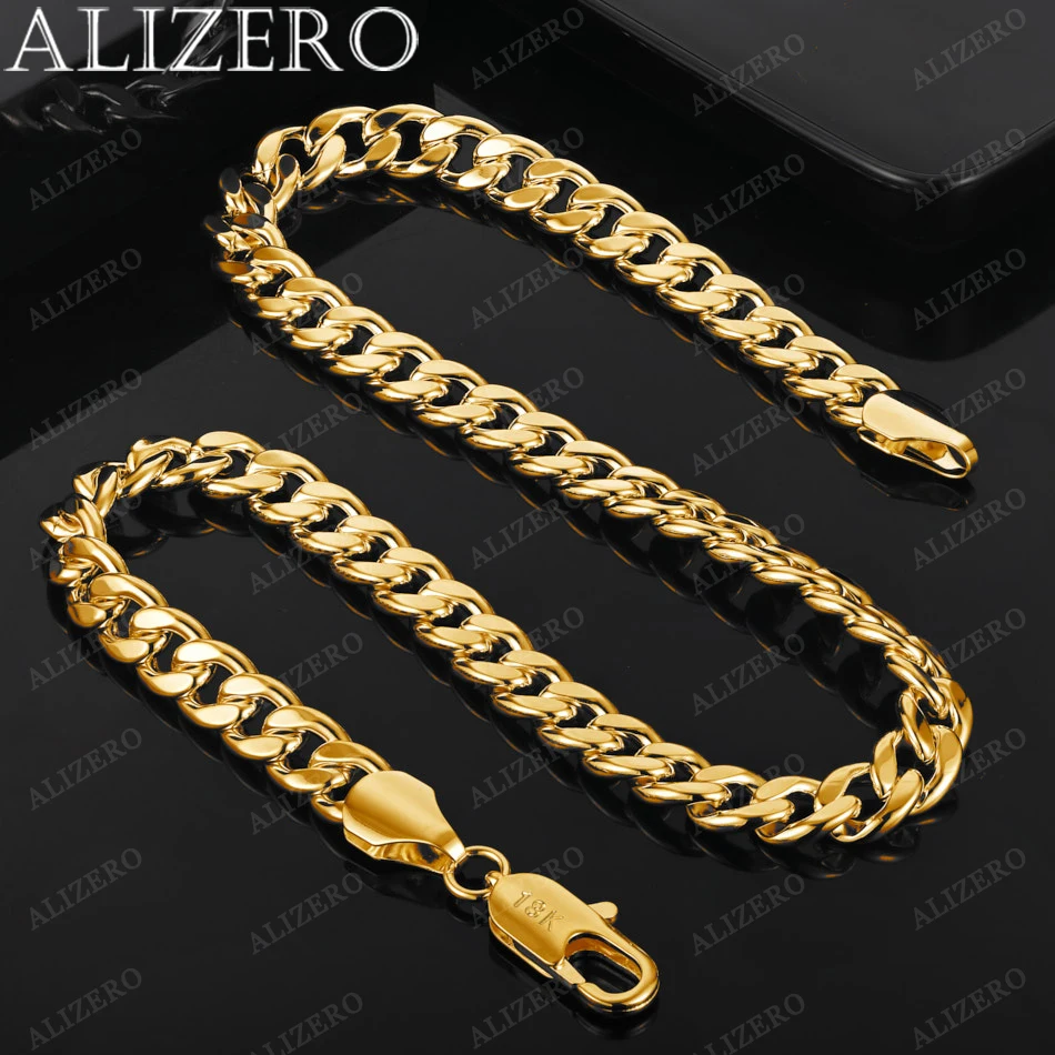 ALIZERO 18 Karat Gold Halskette 20 Zoll Kubanische Kette Halsketten Für Männer Frauen Edlen Schmuck Geschenke Persönlichkeit Mode Hip Hop kette