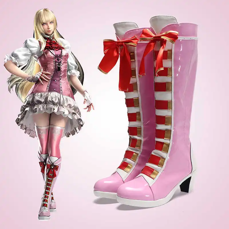 Spiel Tekken 8Lili Cosplay Schuhe Stiefel Rosa Lange PU Leder Für Halloween Weihnachten Karneval Partei Rolle Spielen Requisiten Für Frauen männer