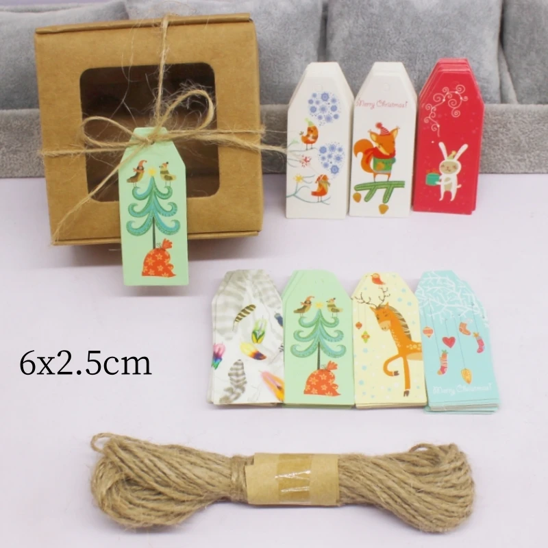 50TAG+10M STRING Hochzeit Weiß 6x2,5cm Kleine Hängeetikettenkarte Kreatives süßes Weihnachtsgeschenk Backen Hängeetikett Image