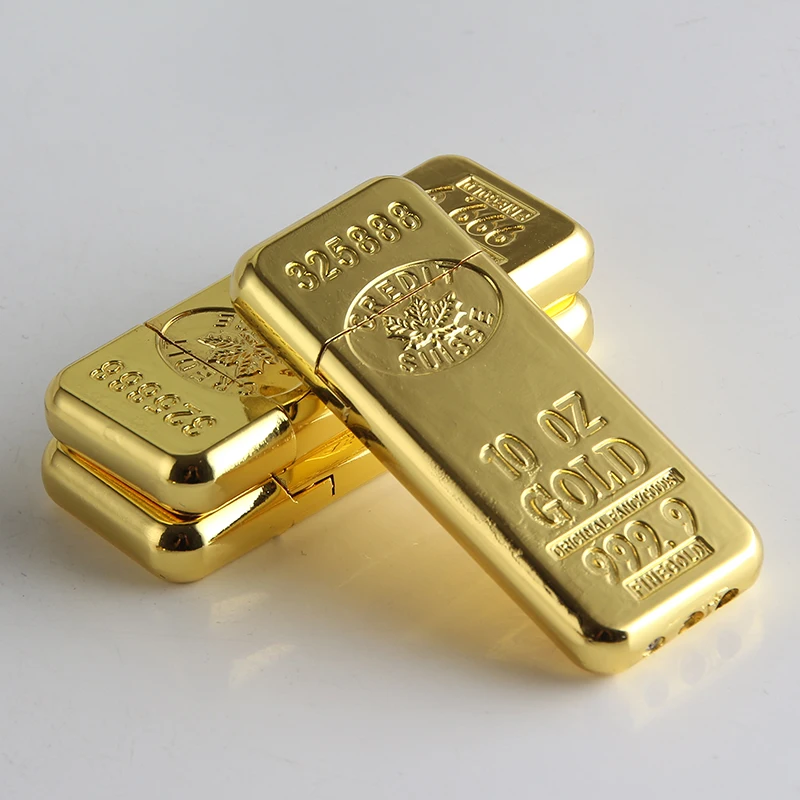 Mode Klassische Gold Bar Form Butan Gas Metall Schleifen Rad Feuerzeug Zigarette Zubehör männer Geschenk Outdoor Zündung Werkzeug Image
