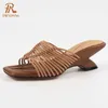 Damenschuhe neue Mode Sommer Retro High Heels offene Zehen schwarz braun Kleid Party lässig Dame Sandalen Hausschuhe Größe 34-39