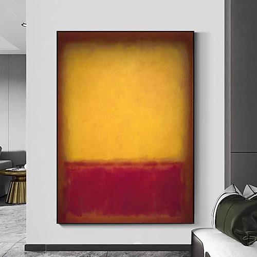 gelb rot 3er Set Leinwand Mark Rothko handgemalte Ölgemälde berühmte bunte Rothko handgemachte Minimalismus Kunst Malerei Wohndekor Galerie Wand gespannter Rahmen fertig zum Aufhängen Image