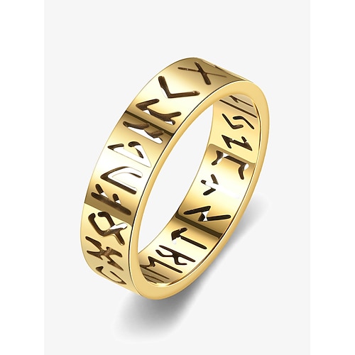 Nordischer Runenring für Herren – gravierter Edelstahlring mit Wikingersymbolen, Schmuck aus der nordischen Mythologie für Männer und Frauen Image