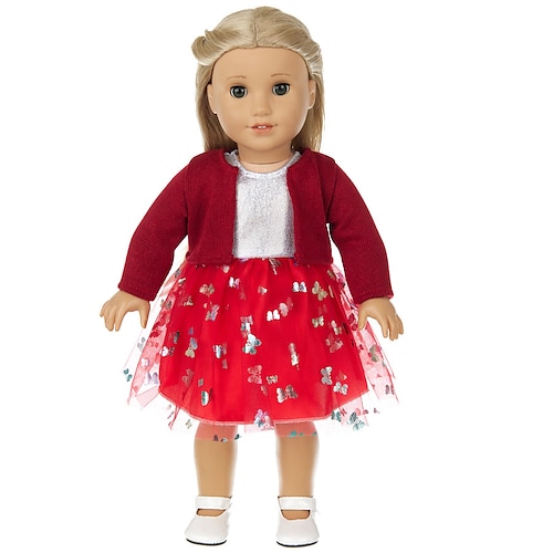 2-teiliges Geschenkset für amerikanische Puppenkleidung und Accessoires für 18-Zoll-Puppen, einschließlich Mantel und Kleid (ohne Puppe).