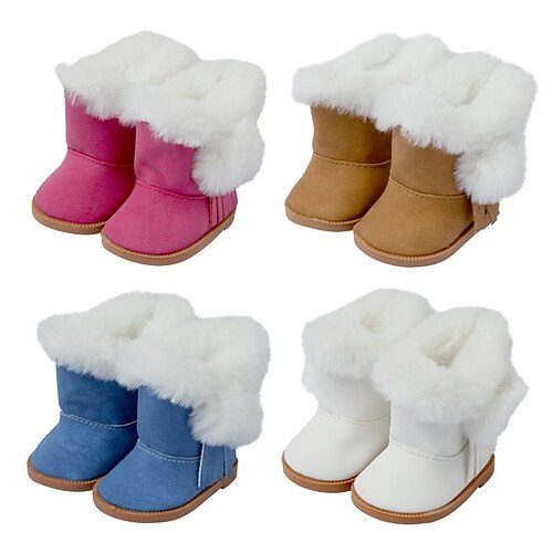 4 Paar Weihnachten Geschenk 18 Zoll Puppe Schuhe Stiefel Puppen Winter Schnee Puppenstiefel Zubehör (Pink Weiß Braun Blau) Image