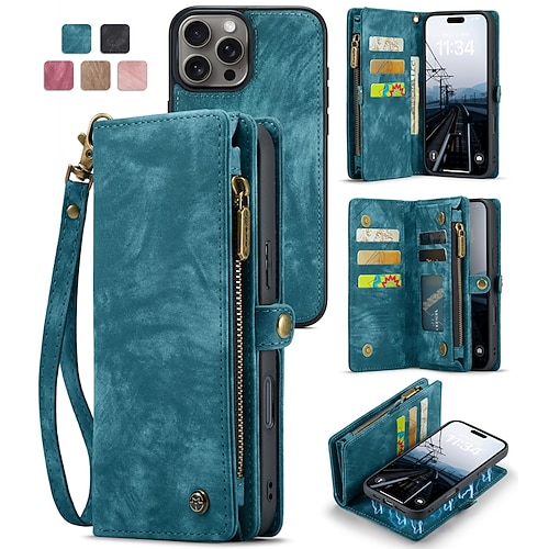 Handy Hülle Handyhüllen Für iPhone 17 Pro Max 17 Air 16 15 14 Pro Max Plus 16e 13 12 11 Pro Max Mini Brieftaschenhülle Mit Ständer Magnetisch Reisverschluss Retro TPU PU-Leder Image
