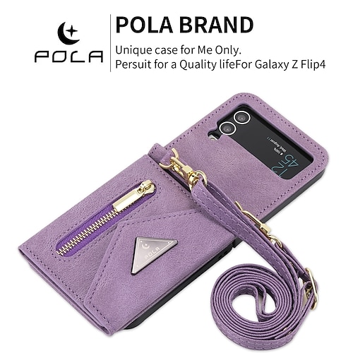 Handy Hülle Handyhüllen Für Z Flip 6 Z Flip 5 Z Flip 4 Z Flip 3 Rückseite Mit Ständer Reisverschluss mit Trageriemen Retro TPU PU-Leder Image