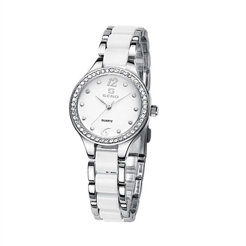 Neue Damenuhren der Marke Seno Tatsuno mit dekorativem Keramikfliesen-Zifferblatt aus massivem Stahlband, Quarzuhren, modische und elegante Damenarmbanduhren
