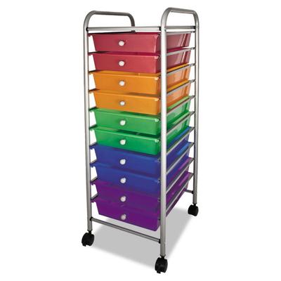 Advantus Portable Drawer Organizer, Metal, 1 Shelf, 10 Drawers, 13" x 15.38" x 37.75", Matte Gray/Assorted (AVT34004) Each Carts