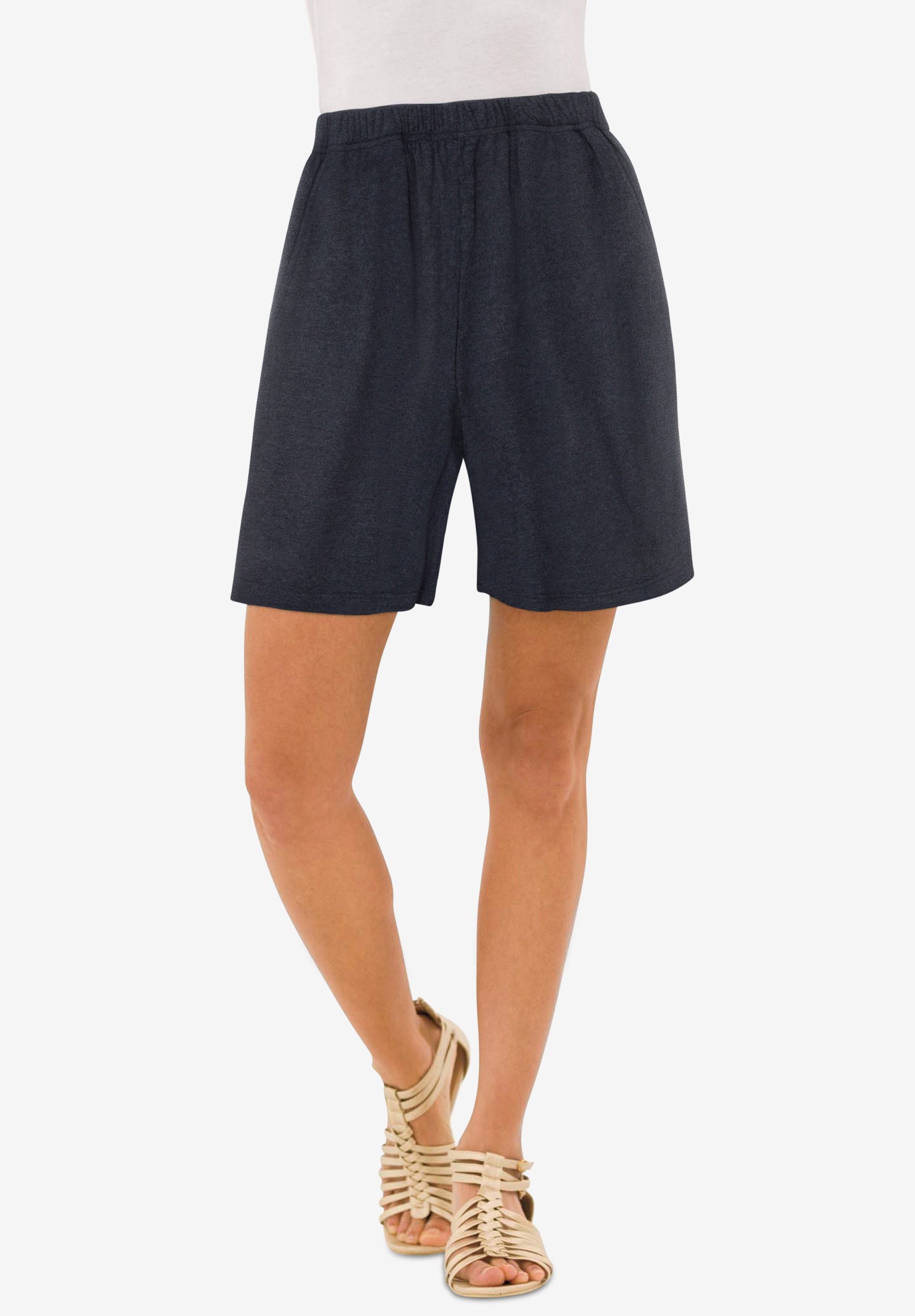 Plus Size Women's Plus Size Soft Knit Pull-On Short by Roaman's in Heather Charcoal (Size M)