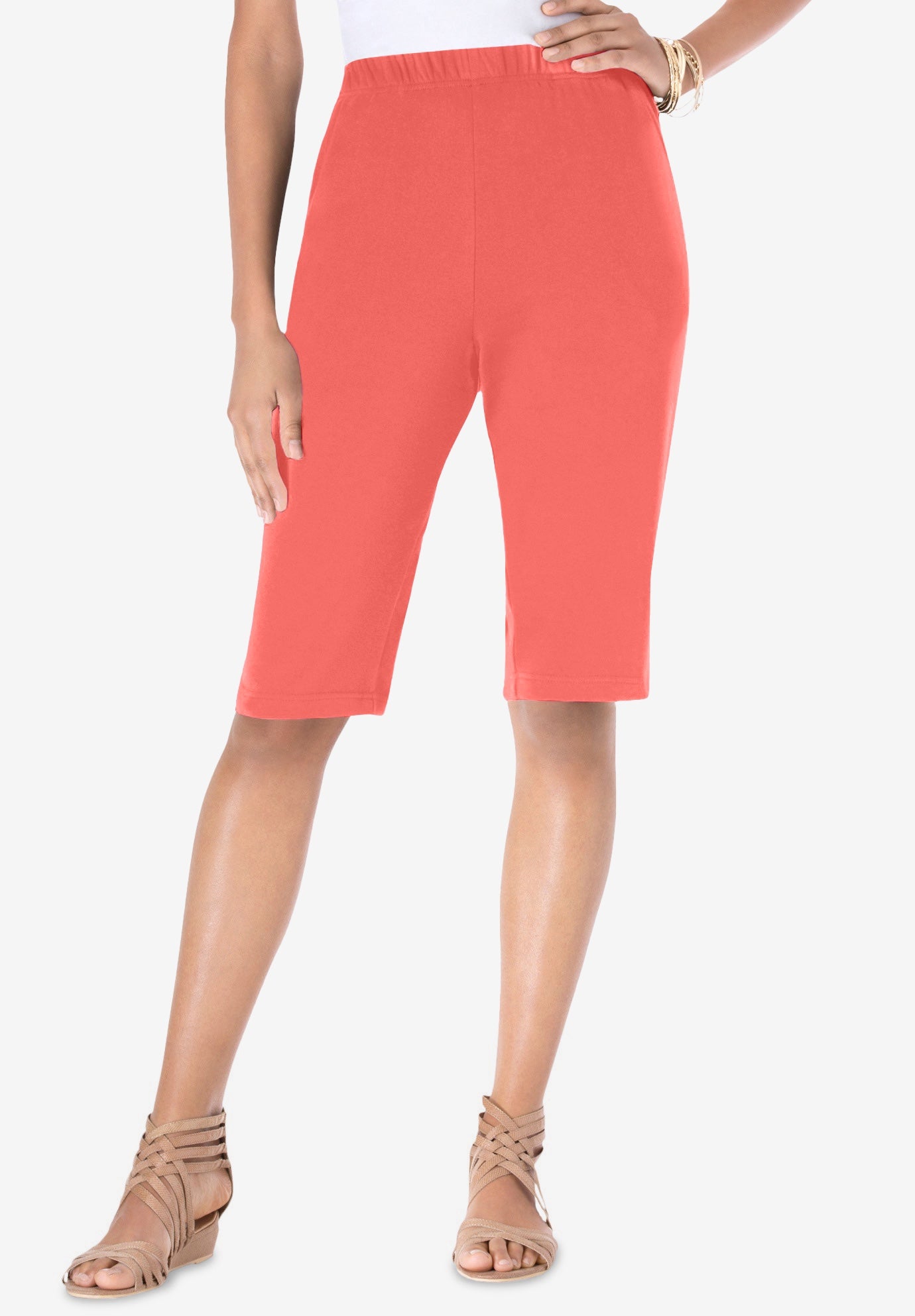 Plus Size Women's Plus Size Soft Knit Pull-on Bermuda Short by Roaman's in Sunset Coral (Size 2X)