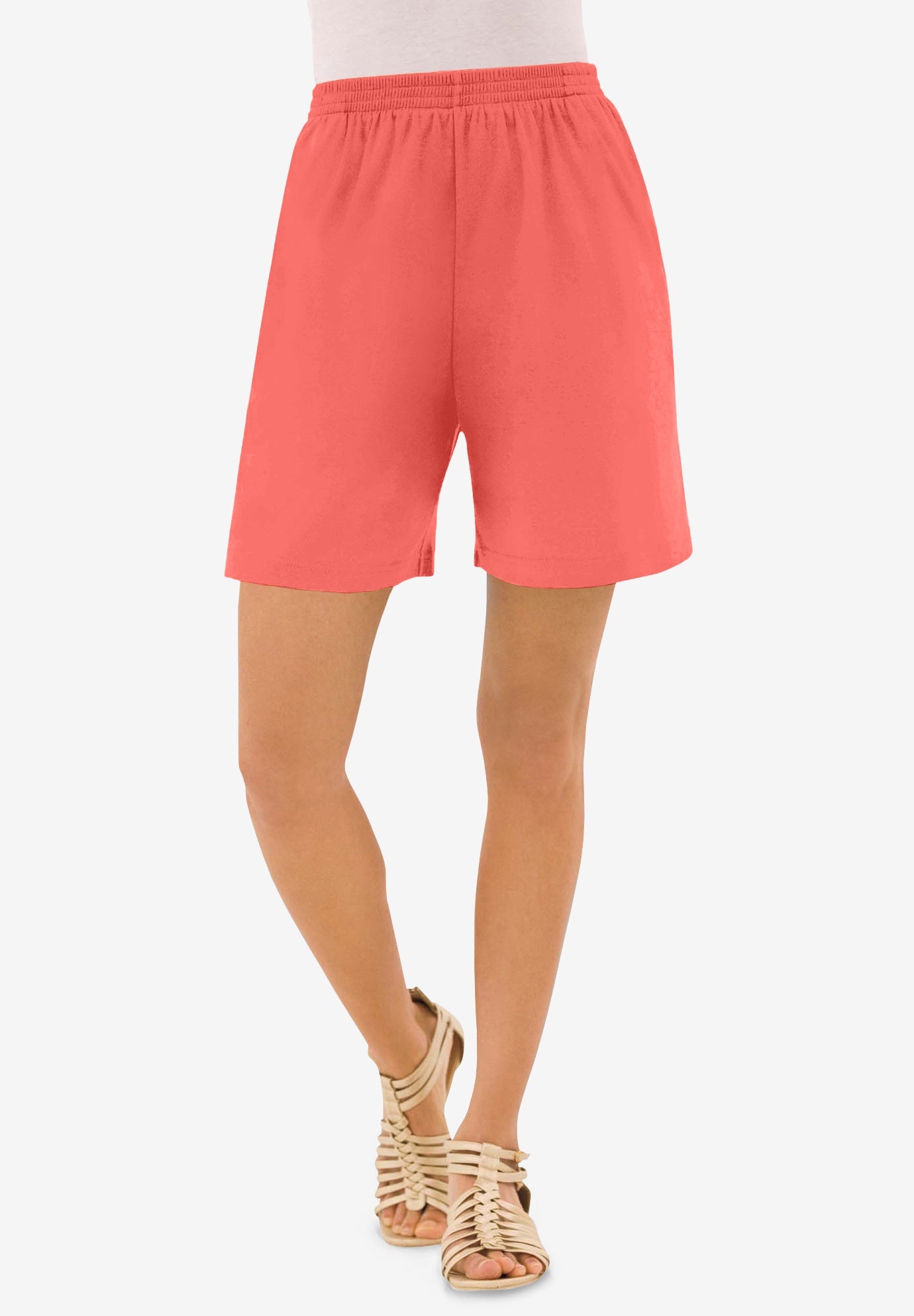 Plus Size Women's Plus Size Soft Knit Pull-On Short by Roaman's in Sunset Coral (Size 5X)