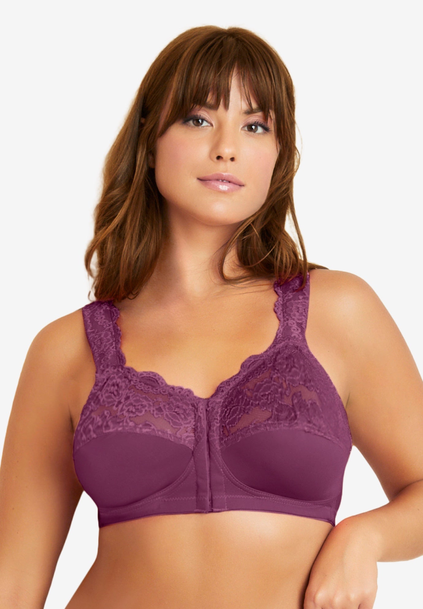Plus Size Women's Front Close Wireless Gel Strap Bra by Comfort Choice in Deep Claret (Size 46 DDD)