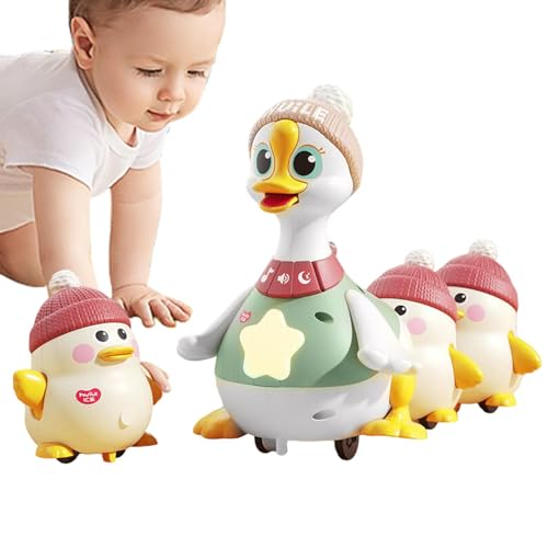 Tummy Time Duck Family Toy,Walking Duck With Baby Ducks,Musical Duck Toy, 3 Pack Light Up Swinging Crawling Toys,Duck Family Toy,Toddler Music Toy For 6-12 Months Kids
