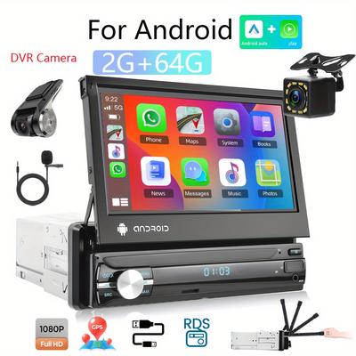 TEMU Podofo For 2gb+64gb Car 1 Din Wireless For Carplayer, Gps Navigation, , Wireless, Fm-rds , 7- Manually Extendable Touchscreen, , Usb/aux, , Reversing , Dvr