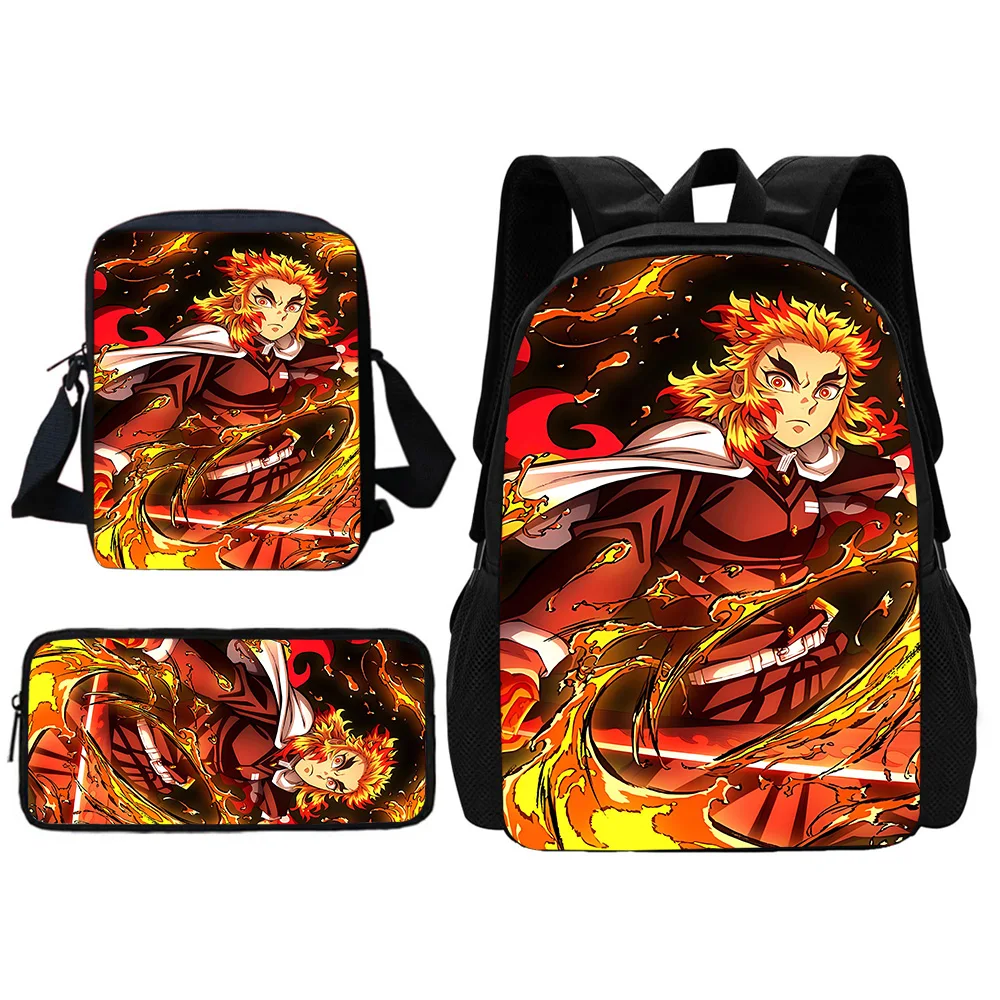 Sac à dos d'école pour enfants Demon Slayer Rengoku Kyoujurou, avec sac à bandoulière, sacs à crayons, sacs d'école pour garçons et filles, meilleur cadeau