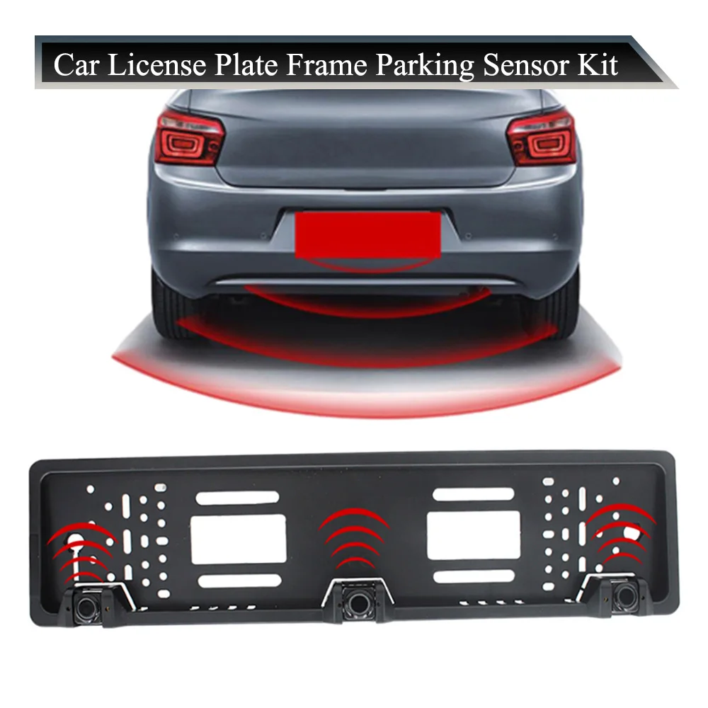 Telaio targa per auto europea Telecamera per retromarcia per auto Kit sensore di parcheggio Sensore radar per retromarcia automatica Cicalino 12V Guida per retromarcia