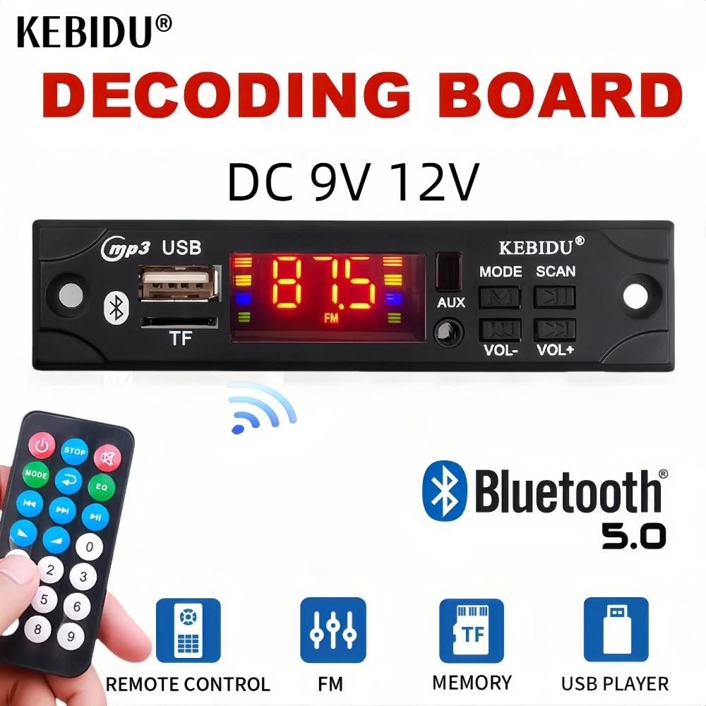 DC 9V 12V MP3 WMA Scheda di Decodifica Senza Fili Bluetooth 5.0 Lettore MP3 Auto Audio USB TF Radio FM Modulo AUX Per Auto MP3 Accessori