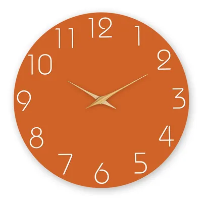 Modern Simple Orange Background Pattern Wooden Wall Clock Living Room Bedroom Kitchen Home Decoration Wall Clock Silent Quartz Clock Holiday Gift 10 Inches 12 Inches 14 Inches 16inch (Without