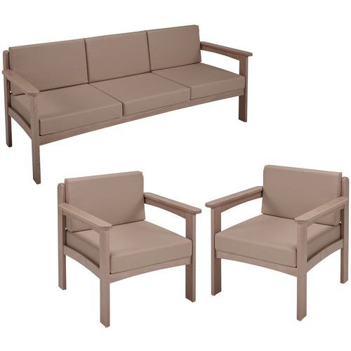 Pack Autize : 1 Canapé 3pl+2 Fauteuils Structure Taupe Pvc Terre - Manutan Expert