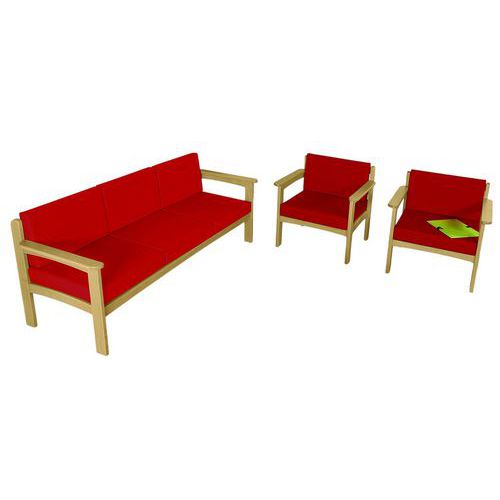 Pack Autize : 1 Canapé 3 Pl+2 Fauteuil Structure Naturel Pvc Rouge - Manutan Expert