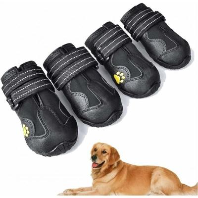 4 Stück Hundestiefel, wasserdichte Hundeschuhe mit reflektierenden verstellbaren Trägern für große Image