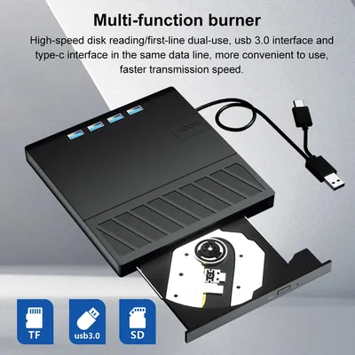 7 in 1 USB 3.0 Type C External Blu-ray Optical Drive with SD/TF Port CD/DVD/BD -/+RW Player Burner