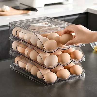 Automatic Rolling Egg Organizer Storage Box BPA-Free Non-Slip Design Easy to Clean Transparent