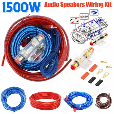 1500W Car Audio Speakers Wiring Kit 8GA 60AMP Subwoofer Amplifier AMP Wiring Fuse Holder Wire Cable