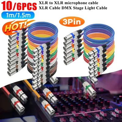 6pcs 1.5M/5ft XLR Cable DMX Stage Light Cable 3Pin XLR Male to Female for Moving Head Light
