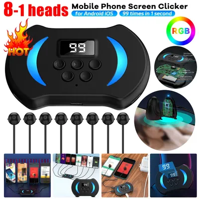 Phone Auto Device Screen Clickers with Digital Display & Blue Light Auto Tapper Taps for Games Live