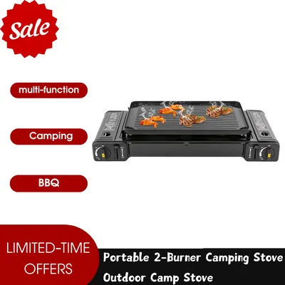 Portable Multi-Functional 2-Burner Camping Stove for Outdoor Cooking and Diverse Meal Prep