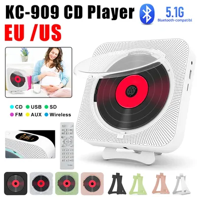 Portable CD Player With Bracket Wall Mounted Music Players Bluetooth 5.1 FM Radio Stereo Speaker CD