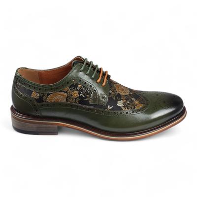 Justin Reess Herren-Brogue-Schuhe aus grünem Leder mit Blumenmuster - Ross Image