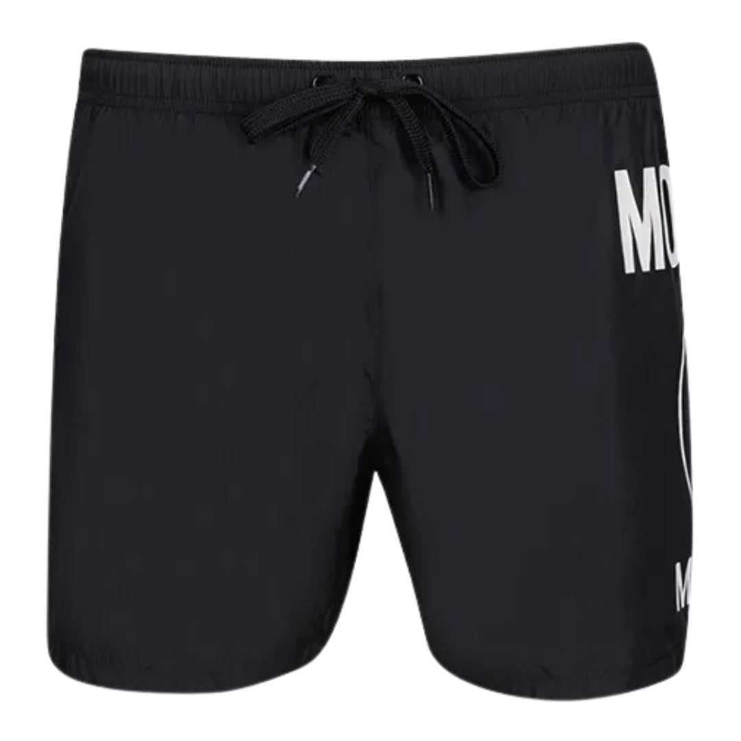 Schwarze Badeshorts mit großem rundem Milano-Logo von Moschino Image