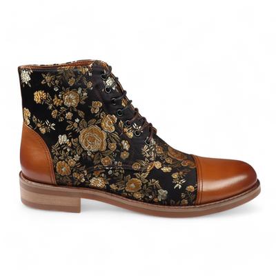 Justin Reess Herren-Oxford-Stiefeletten aus braunem Leder mit Blumenmuster - Adam