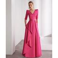 abito da sera a trapezio elegante abito da spiaggia matrimonio formale lunghezza pavimento mezza manica scollo a V abito rosa raso con volant 2025